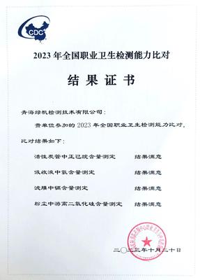 2023年全国职业卫生检测能力比对结果证书